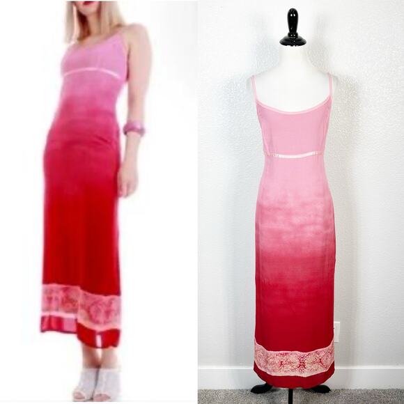 90s Y2K Vintage American Eagle HOCO Chiffon Pink Red Ombre Maxi Slip Dress 10 - Picture 15 of 15